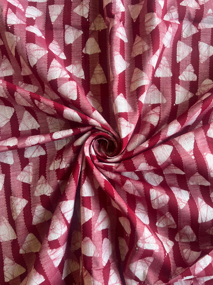 Maroon Geometrical Printed Self Weaved Cotton Fabric