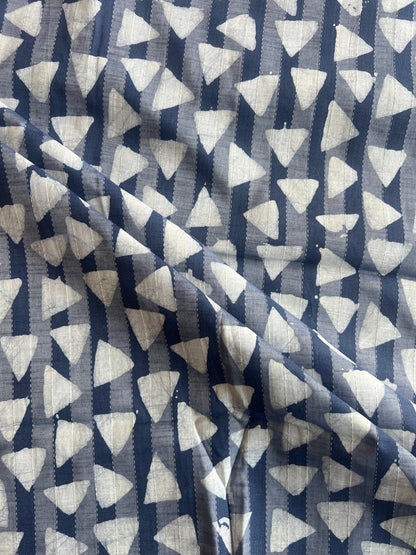 Blue Geometrical Printed Self Weaved Cotton Fabric