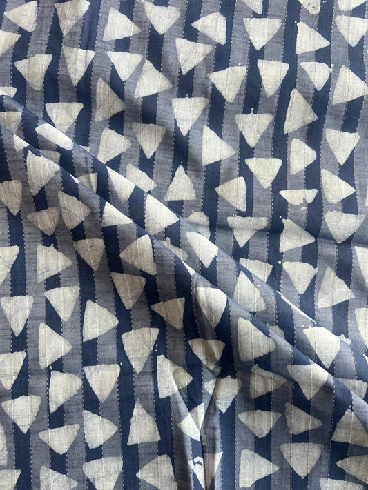 Blue Geometrical Printed Self Weaved Cotton Fabric
