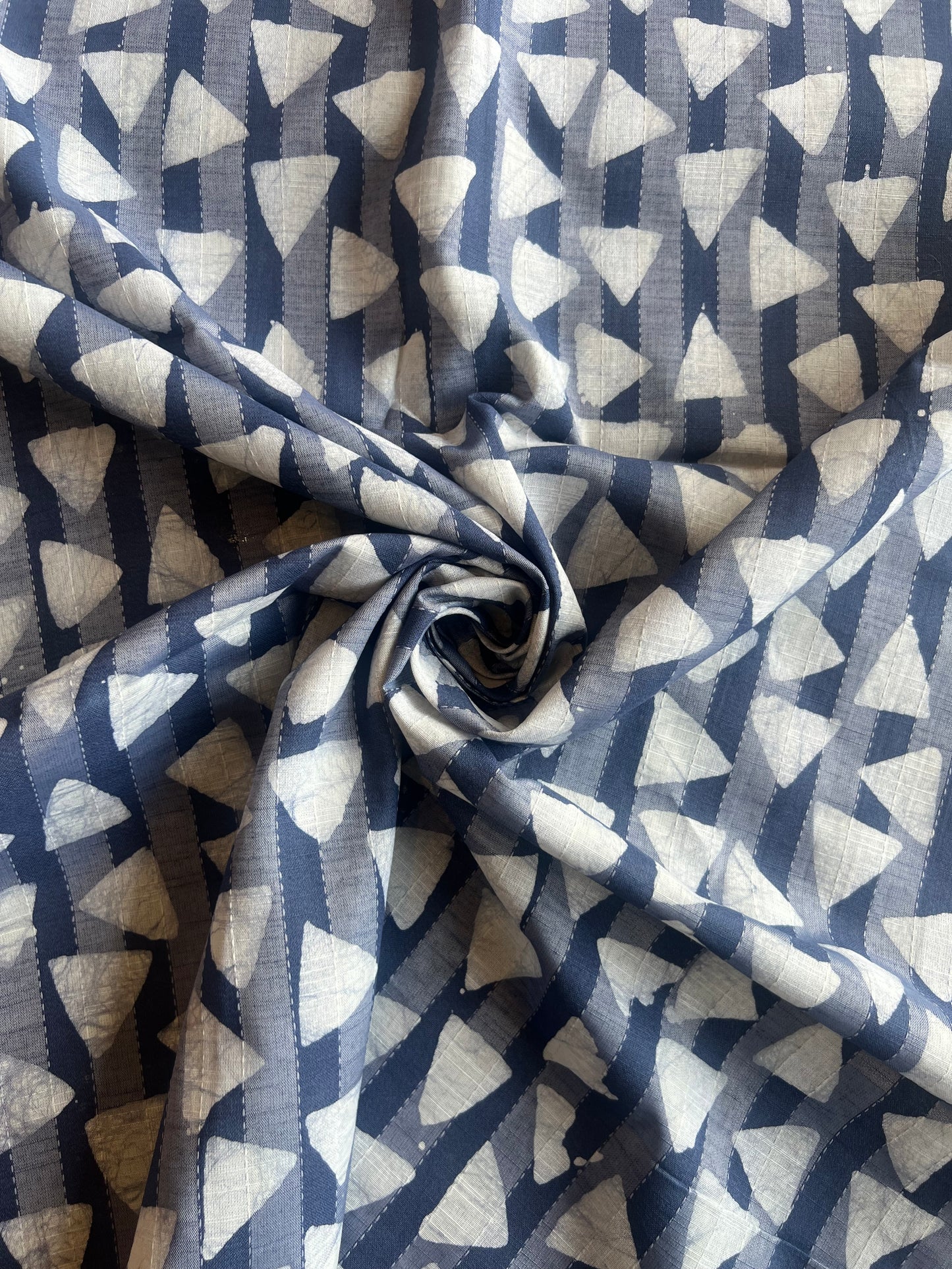 Blue Geometrical Printed Self Weaved Cotton Fabric