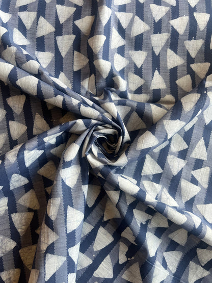Blue Geometrical Printed Self Weaved Cotton Fabric