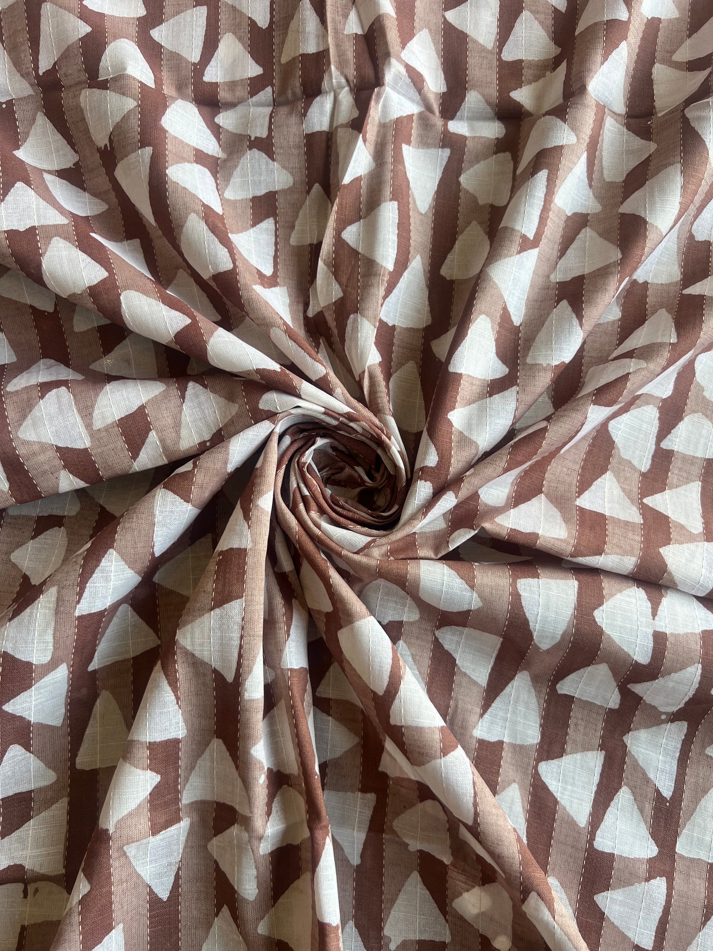 Beige Geometrical Printed Self Weaved Cotton Fabric