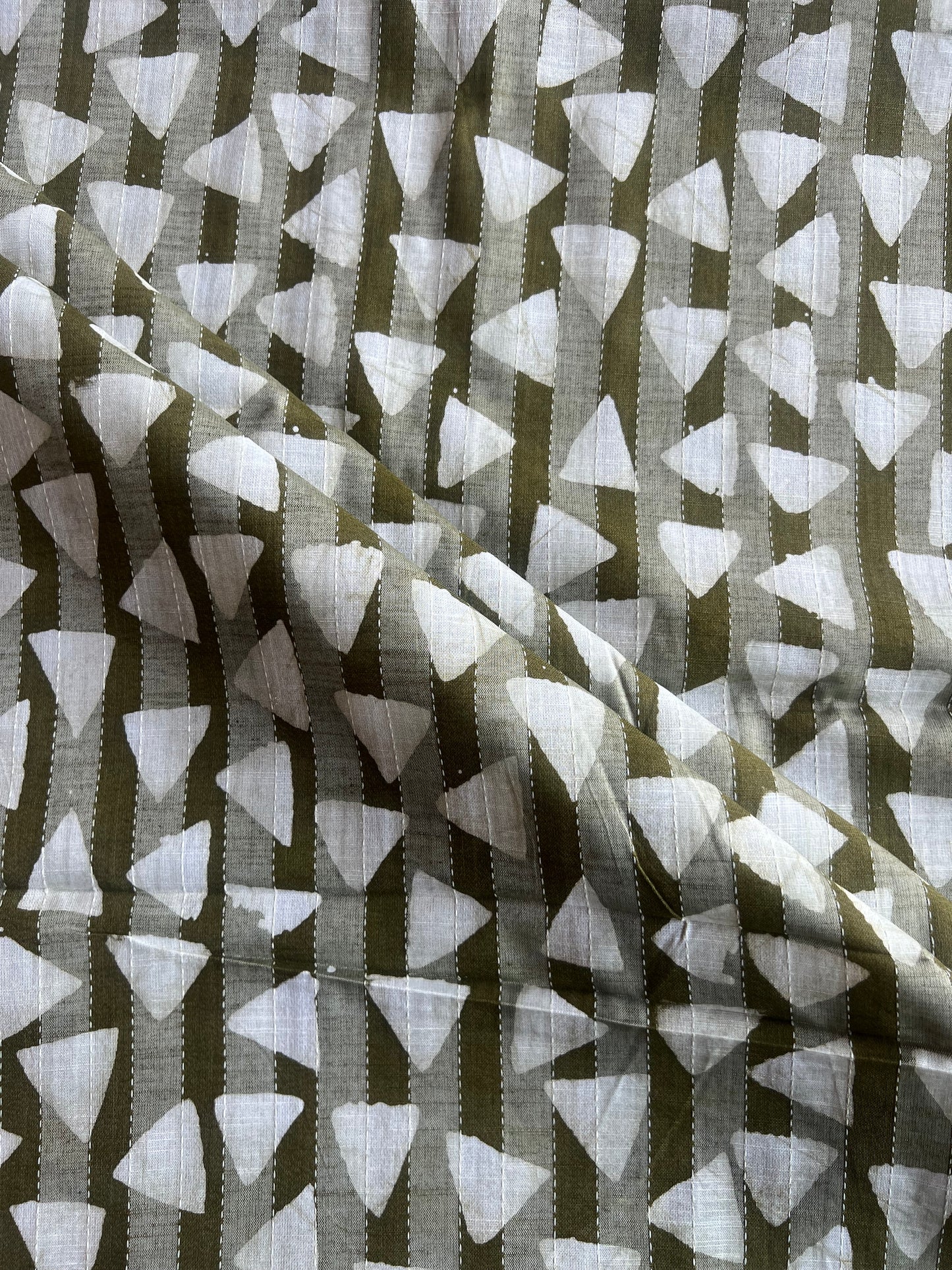 Green Geometrical Printed Self Weaved Cotton Fabric