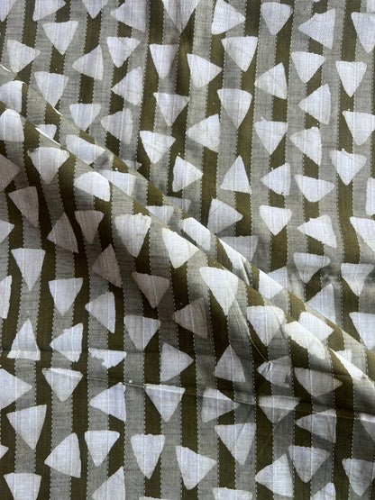 Green Geometrical Printed Self Weaved Cotton Fabric