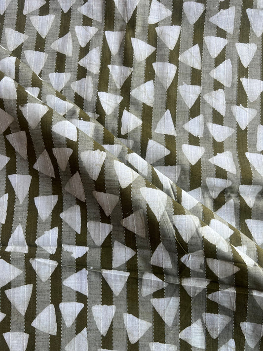 Green Geometrical Printed Self Weaved Cotton Fabric