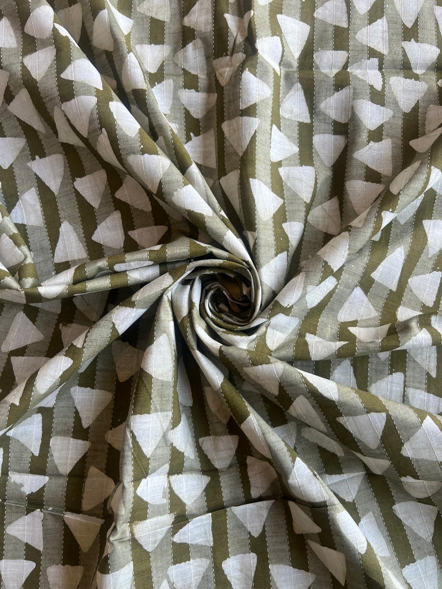 Green Geometrical Printed Self Weaved Cotton Fabric