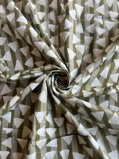Green Geometrical Printed Self Weaved Cotton Fabric