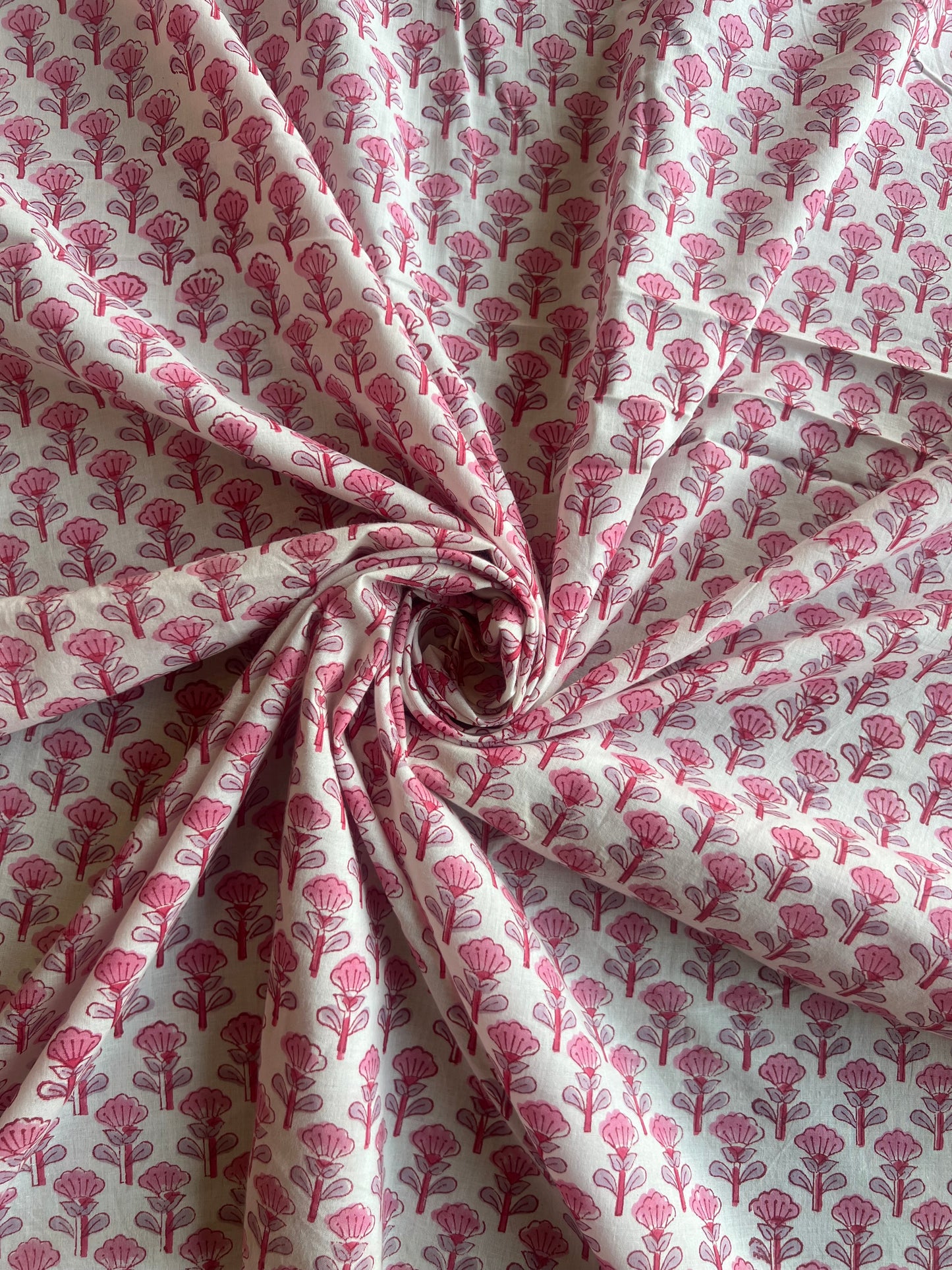 Pink Buti Block Printed Cotton Fabric
