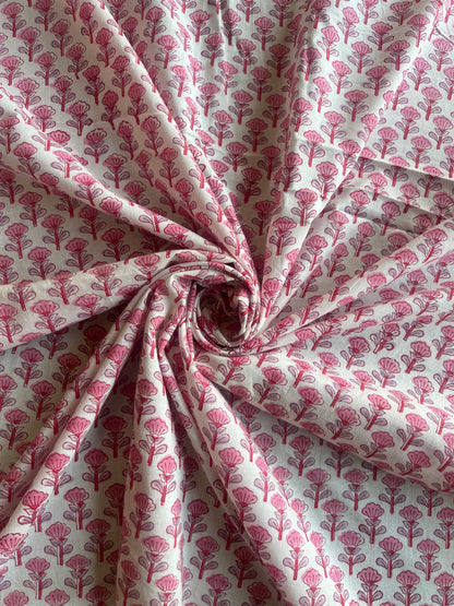 Pink Buti Block Printed Cotton Fabric