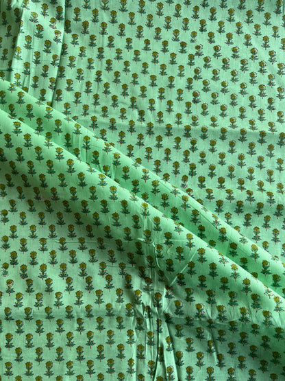 Green Buti Block Printed Cotton Fabric