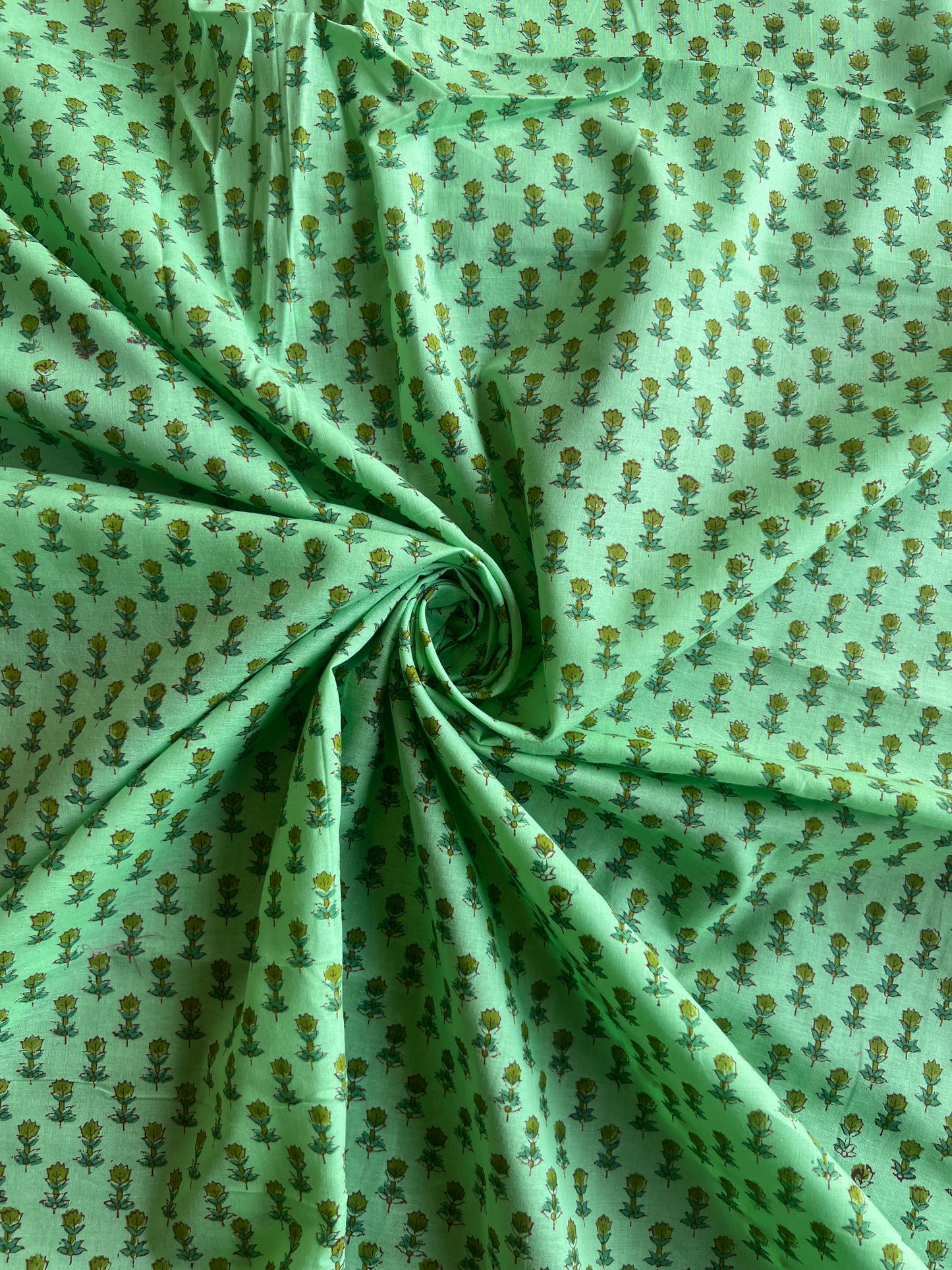 Green Buti Block Printed Cotton Fabric