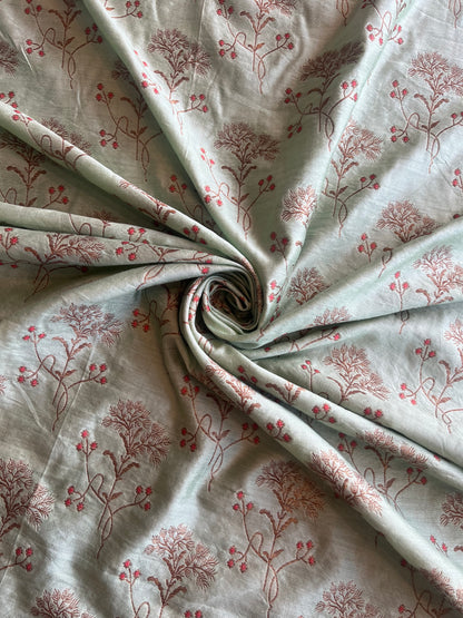 Green Jaal Weaved Pure Silk Fabric