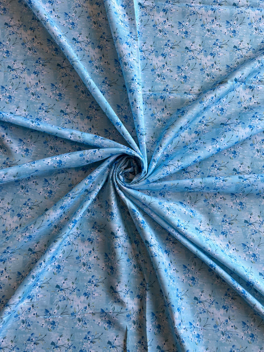 Blue Floral Printed Muslin Fabric