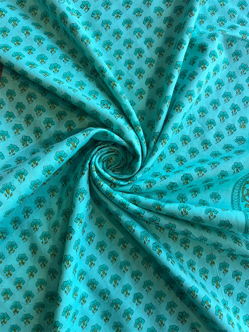 Rama Green Hand Block Printed Cotton Fabric