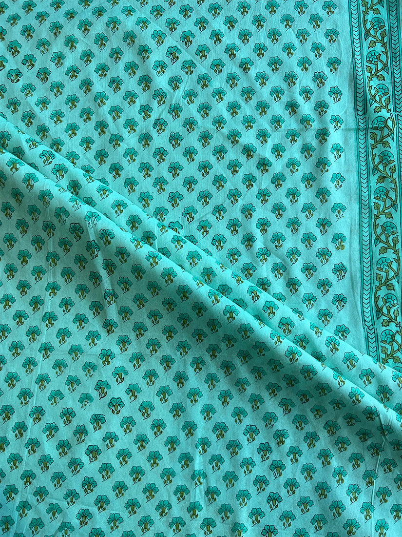 Rama Green Hand Block Printed Cotton Fabric