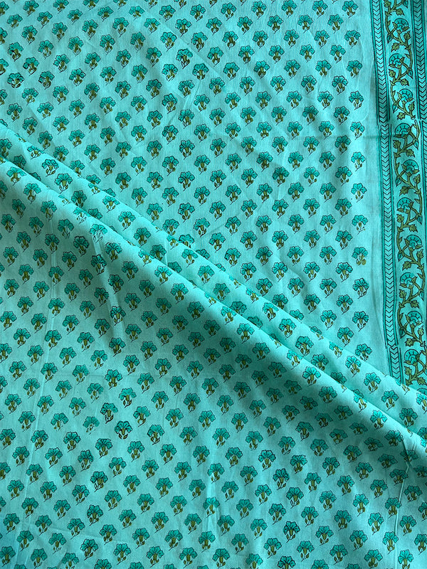 Rama Green Hand Block Printed Cotton Fabric