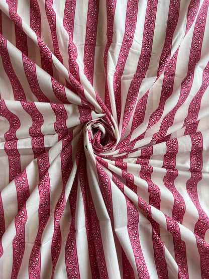 Pink Stripes Printed Cotton Fabric