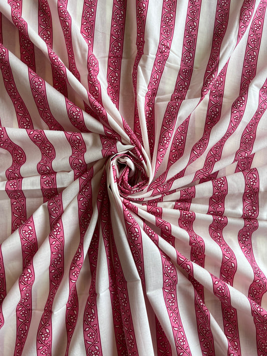 Pink Stripes Printed Cotton Fabric