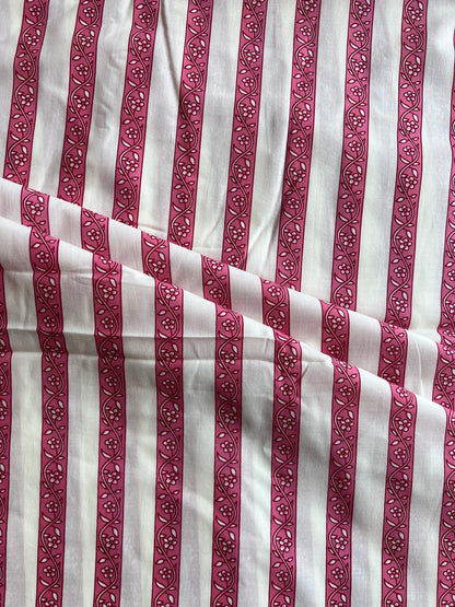 Pink Stripes Printed Cotton Fabric