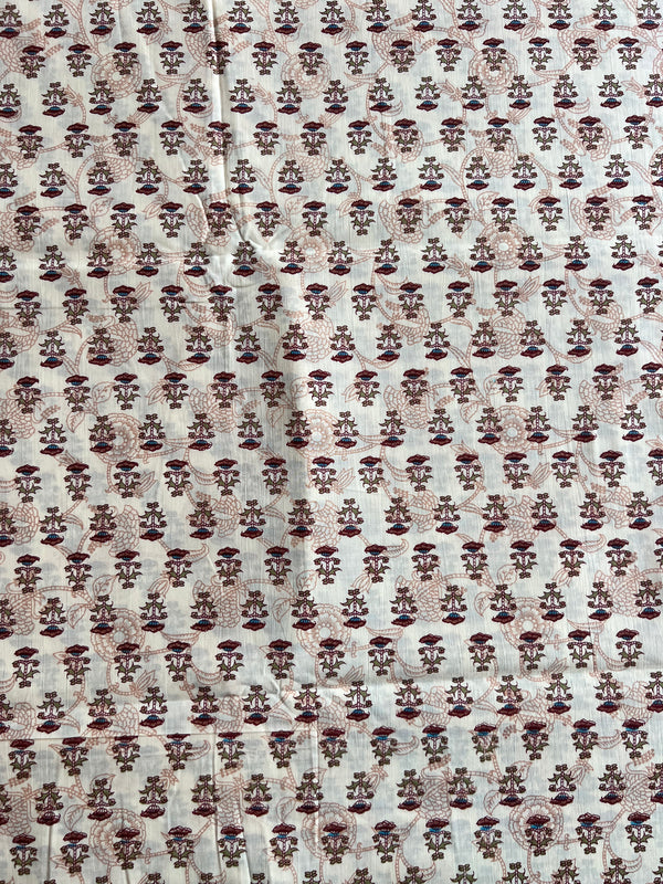 Cream Block Printed Cotton Fabric