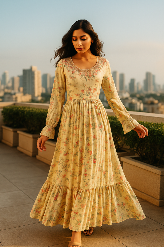Lemon Printed Gown
