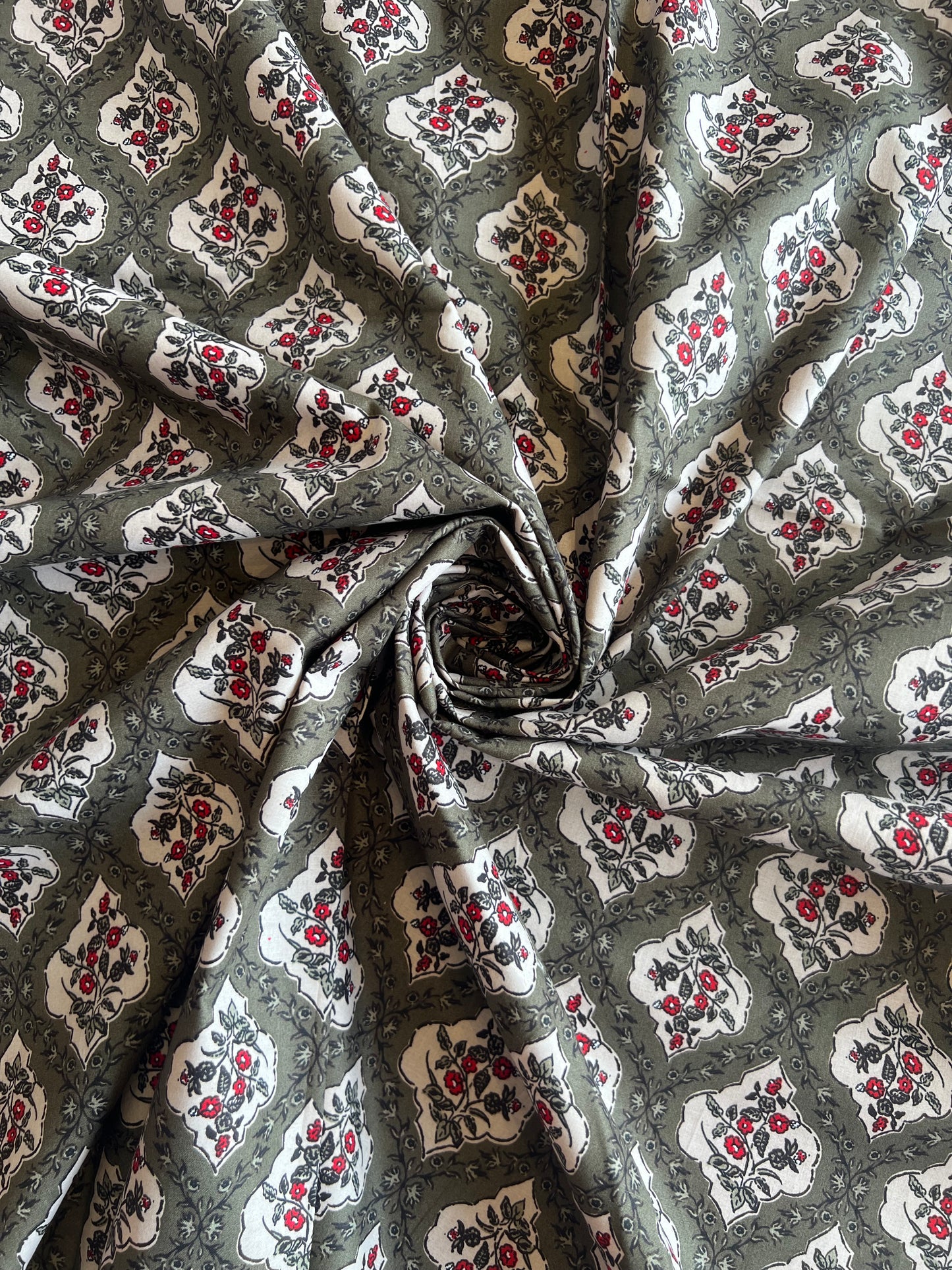 Grey Floral Printed Cotton Fabric