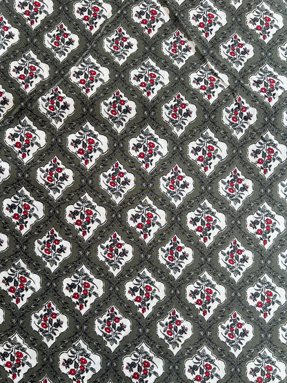Grey Floral Printed Cotton Fabric