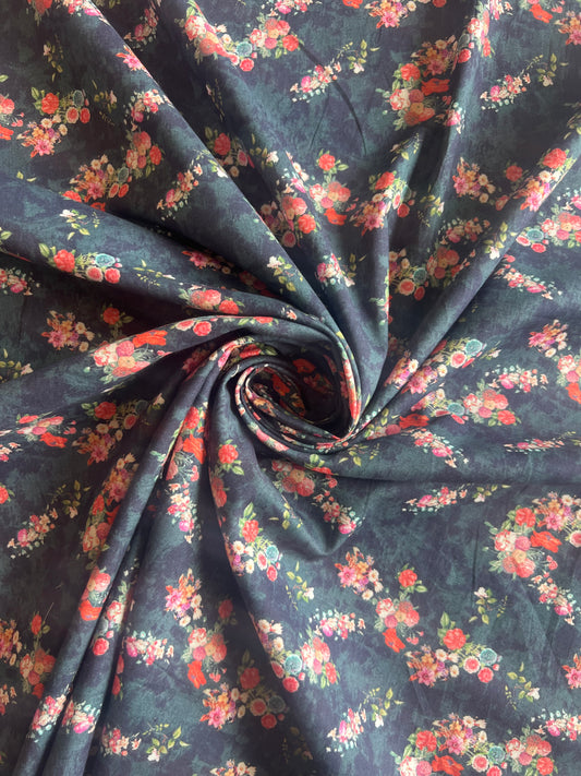 Blue Multi Colour Floral Printed Cotton Fabric