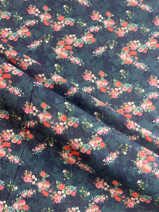 Blue Multi Colour Floral Printed Cotton Fabric