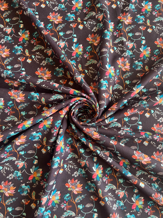 Blue Multi Colour Floral Printed Modal Fabric