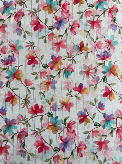 Multi Colour Floral Printed Self Weaved Lurex Cotton Fabric