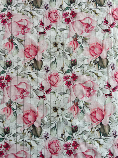 Multi Colour Floral Printed Self Weaved Lurex Cotton Fabric