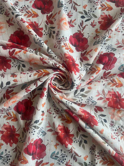 Multi Colour Floral Printed Self Weaved Lurex Cotton Fabric