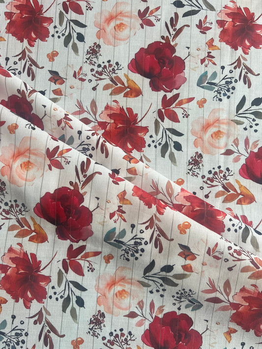 Multi Colour Floral Printed Self Weaved Lurex Cotton Fabric