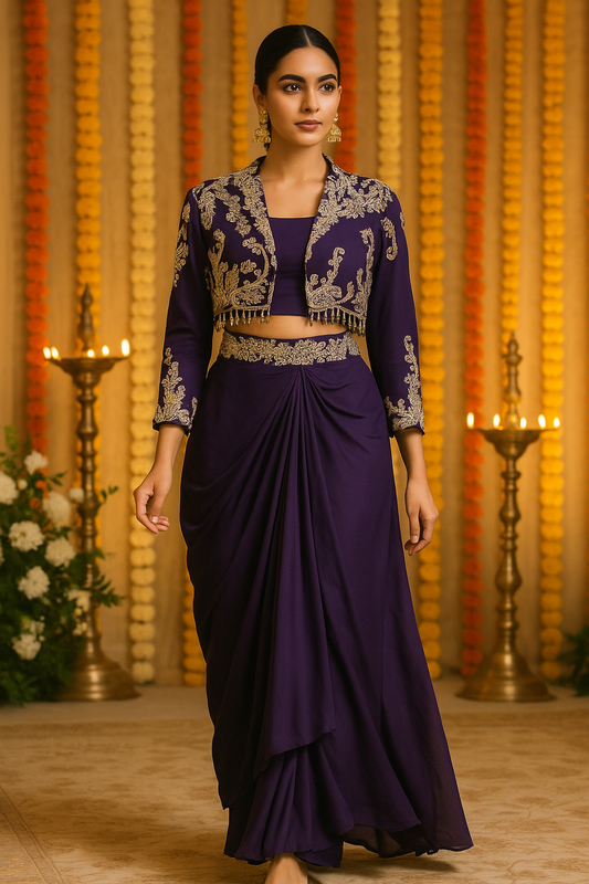 Purple Jacket Indo Western
