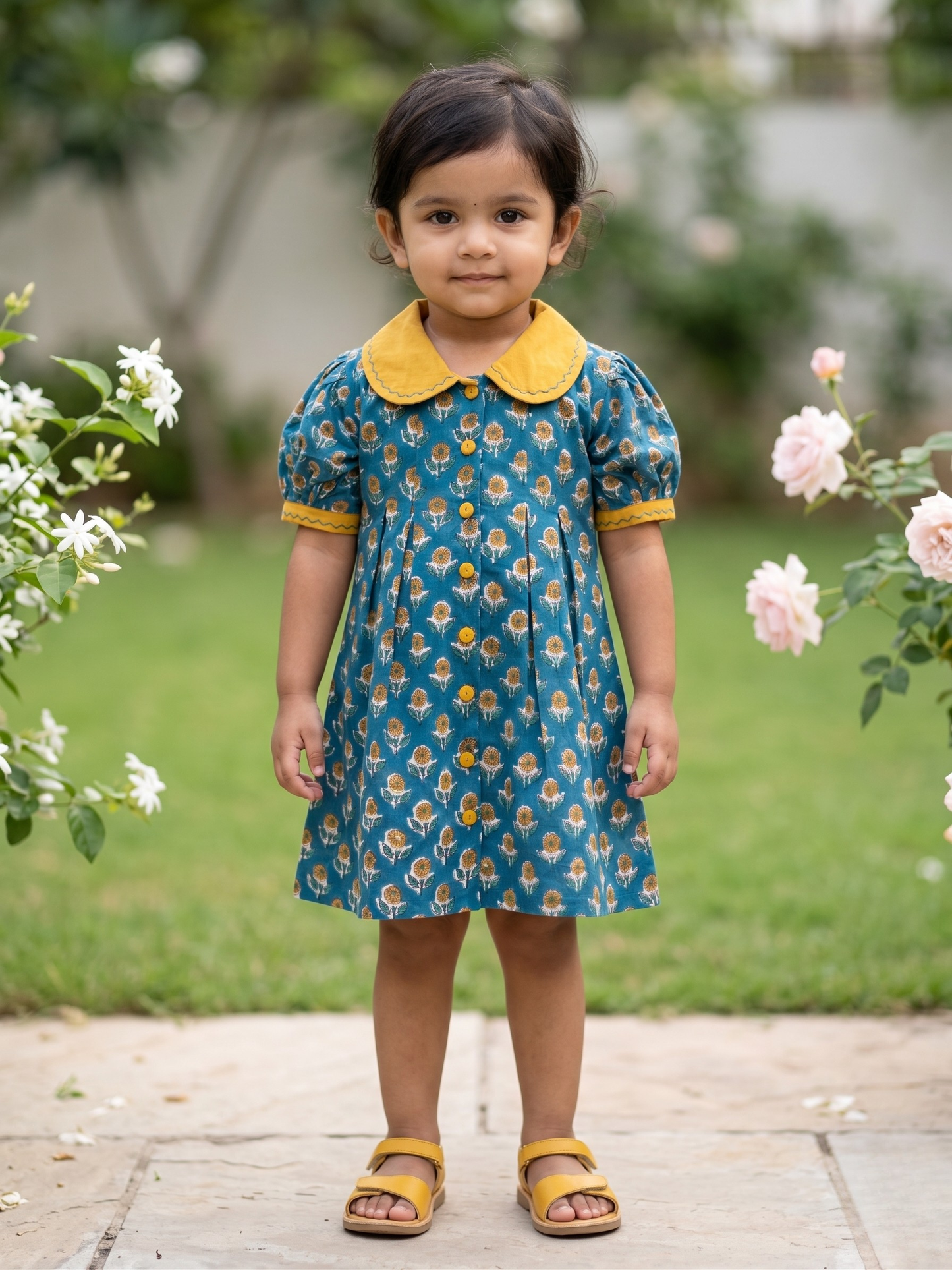 Teal Sunflower Peter Pan Dress