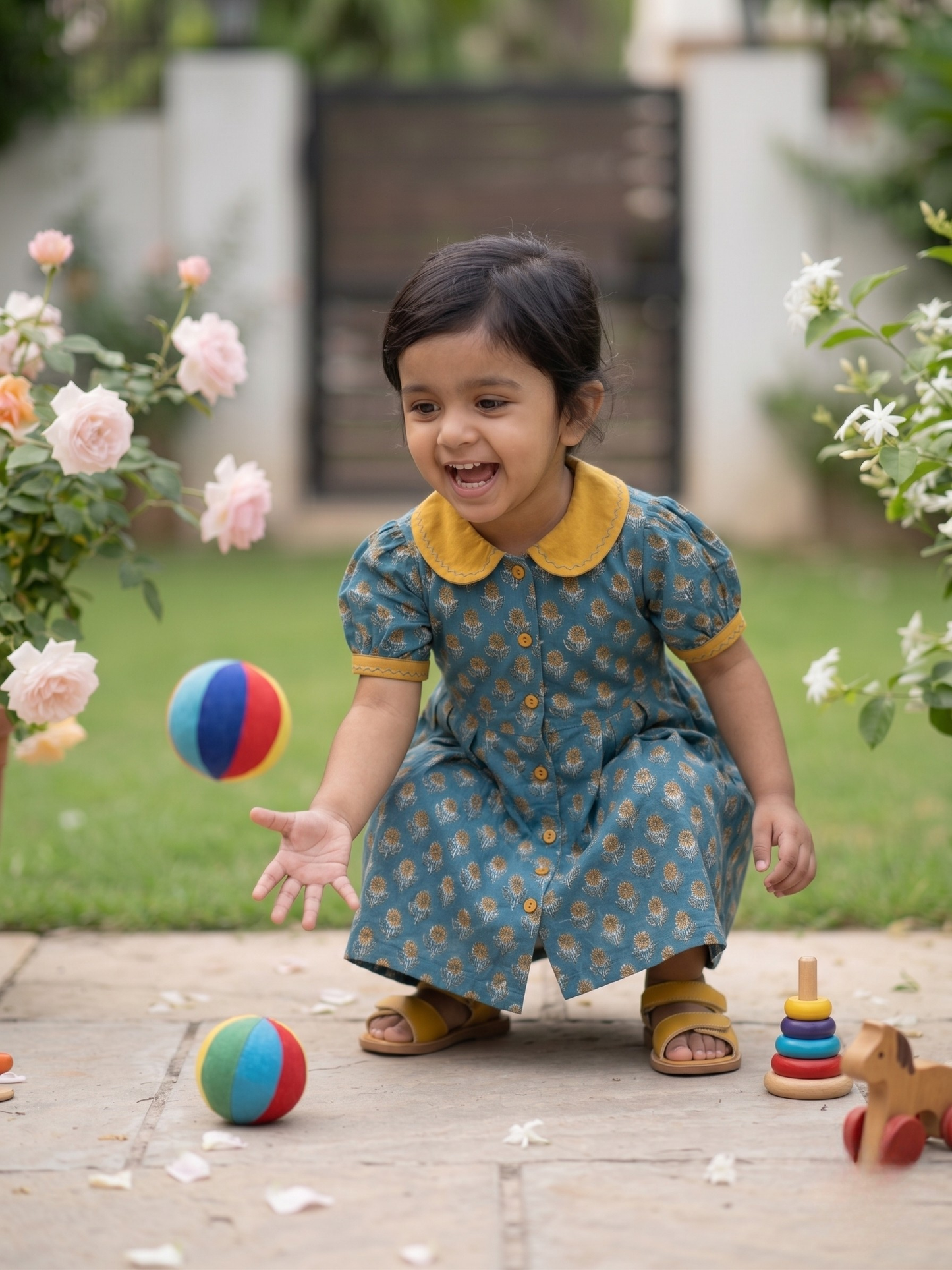 Teal Sunflower Peter Pan Dress