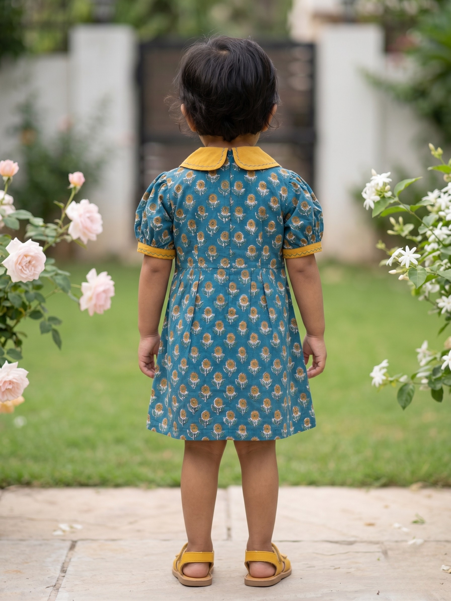 Teal Sunflower Peter Pan Dress