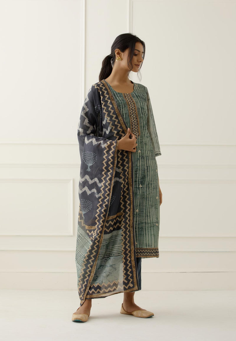 Blue Tube Work Designer Chanderi Suit Set