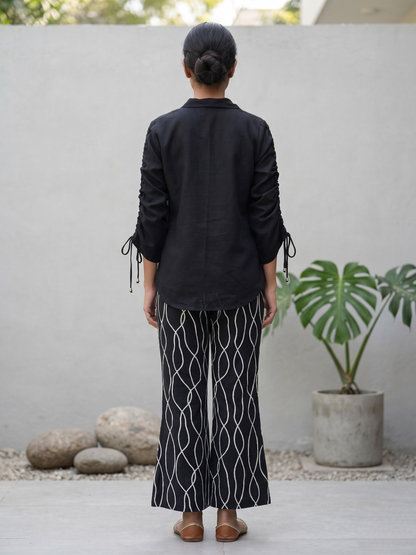 Black Linen Embroidered Co-ord Set
