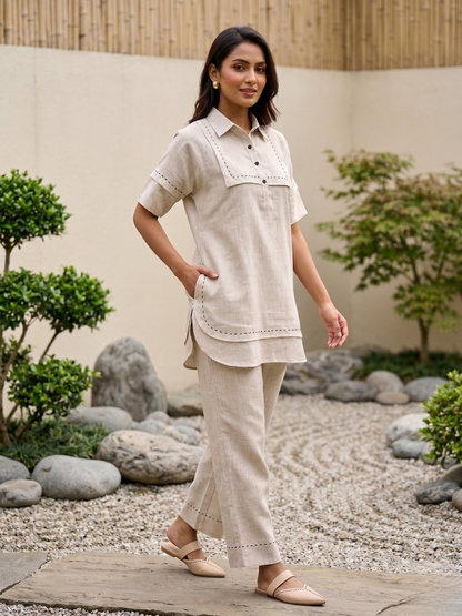 Beige Linen Tagai Co-ord Set