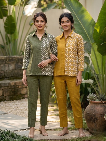 Mustard Embroidered Linen Co-ord Set
