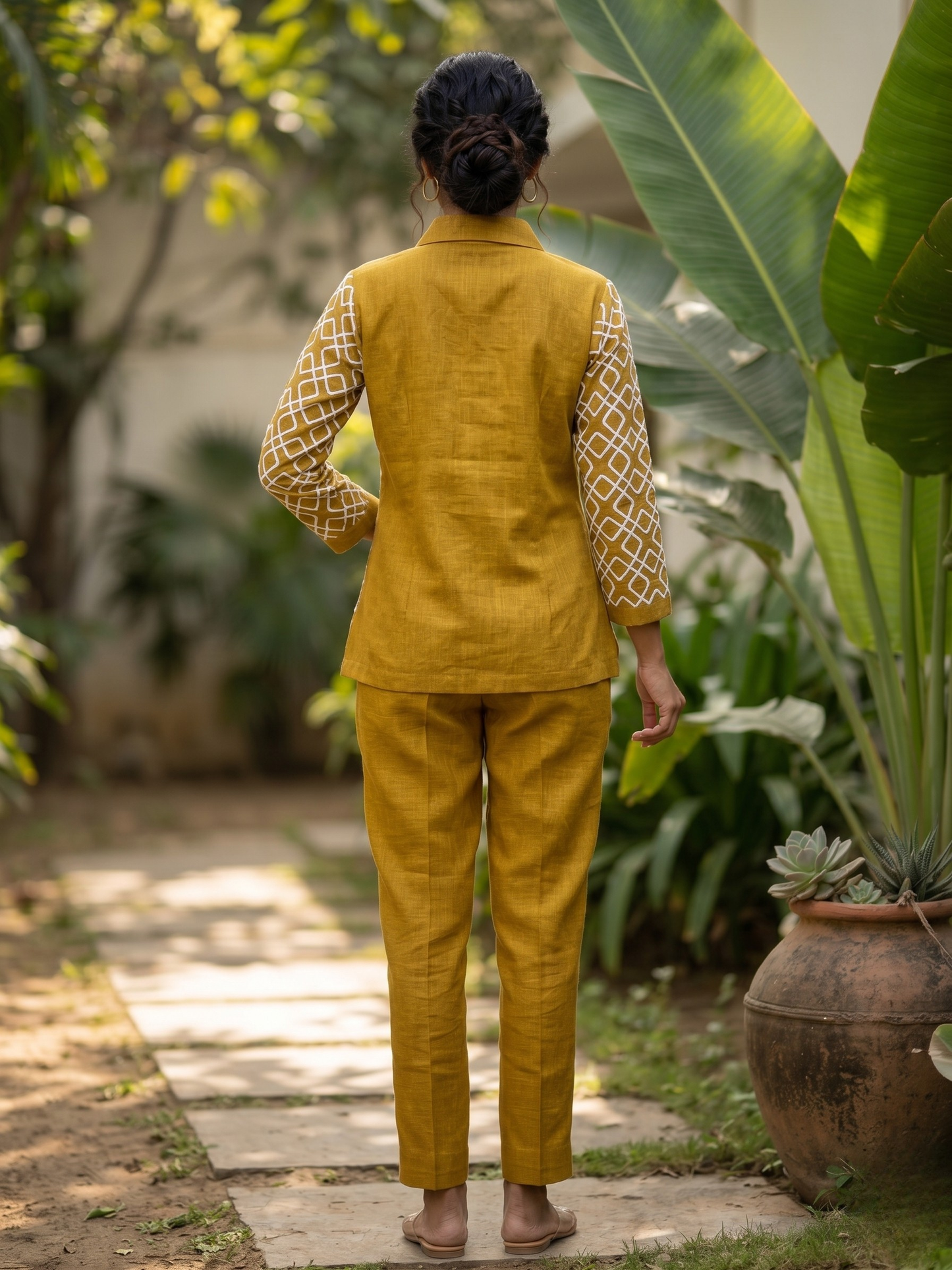 Mustard Embroidered Linen Co-ord Set