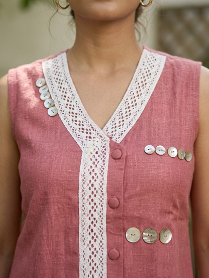 Pink Linen Sleeveless Co-ord Set