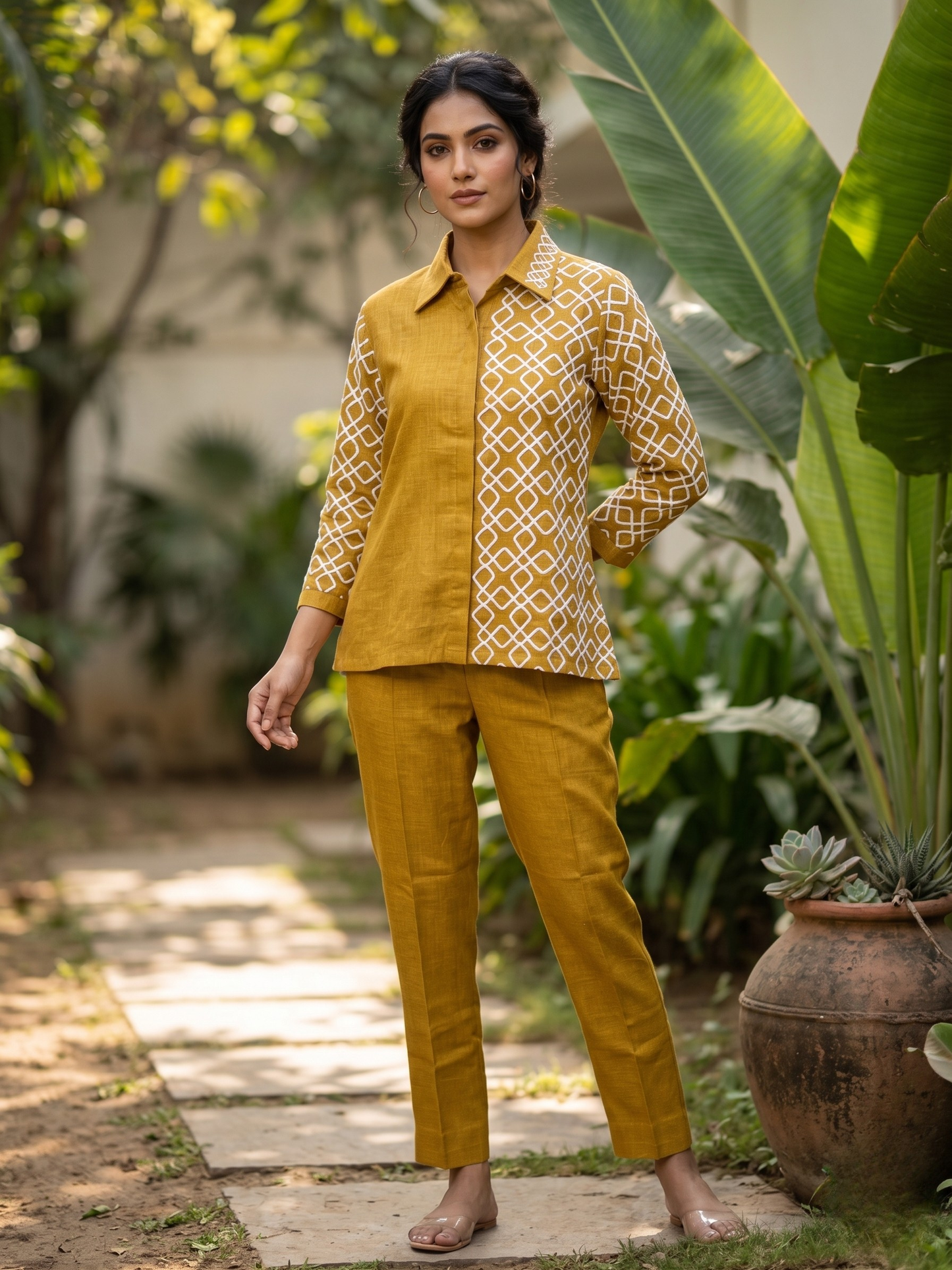 Mustard Embroidered Linen Co-ord Set