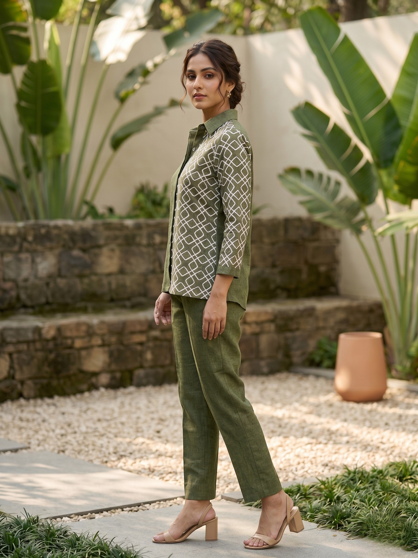 Green Embroidered Linen Co-ord Set