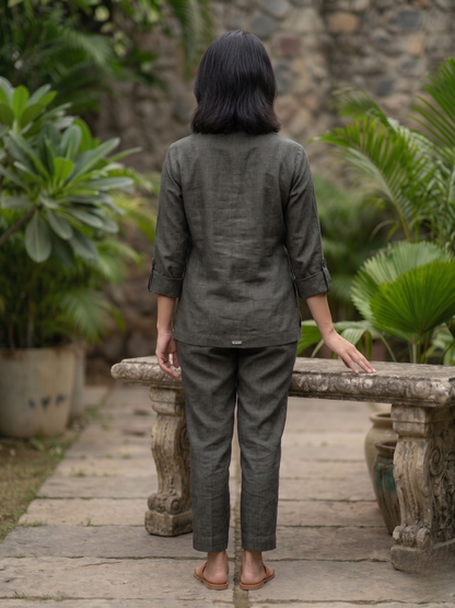 Grey Linen Flower Co-ord Set