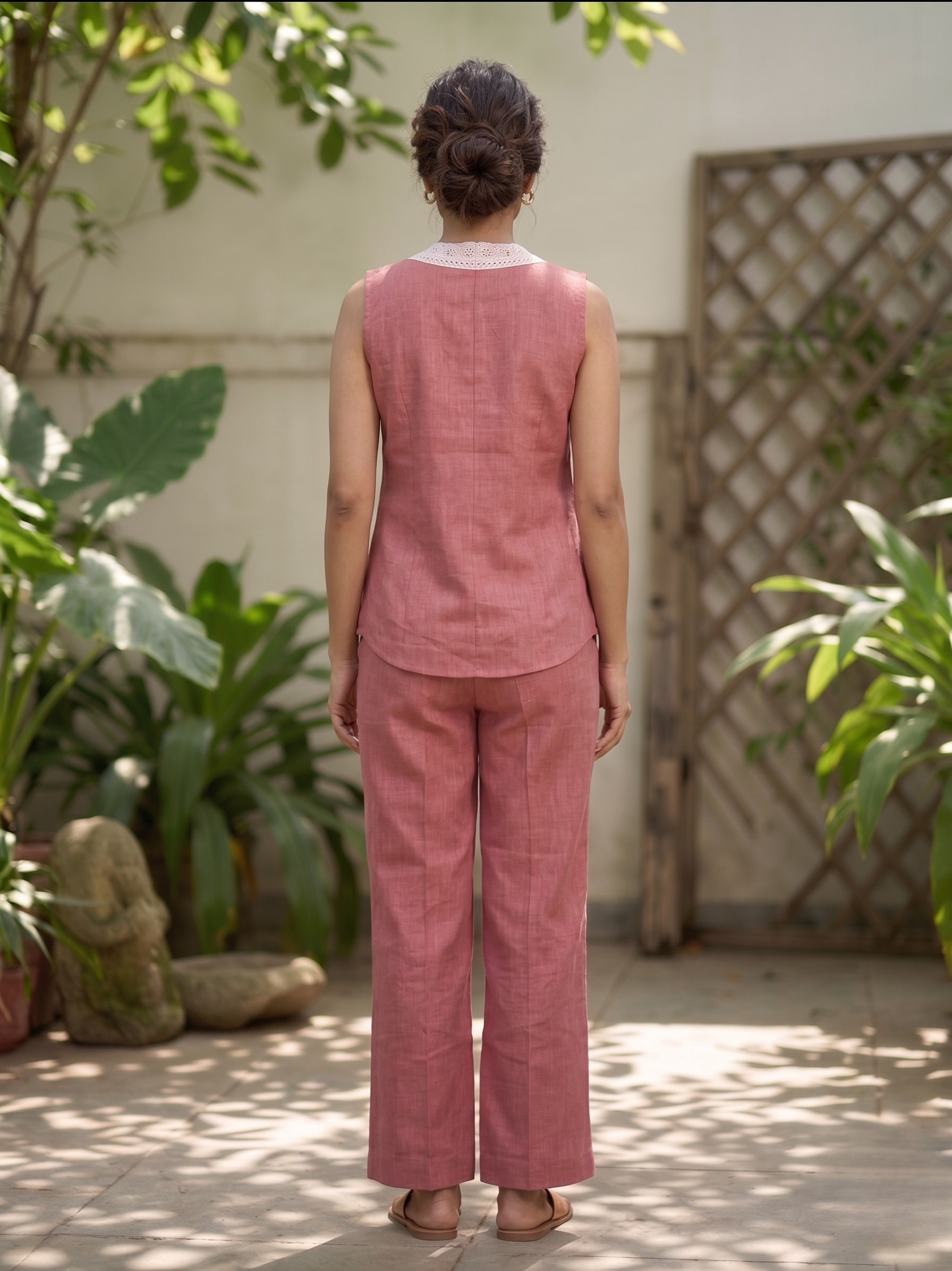 Pink Linen Sleeveless Co-ord Set