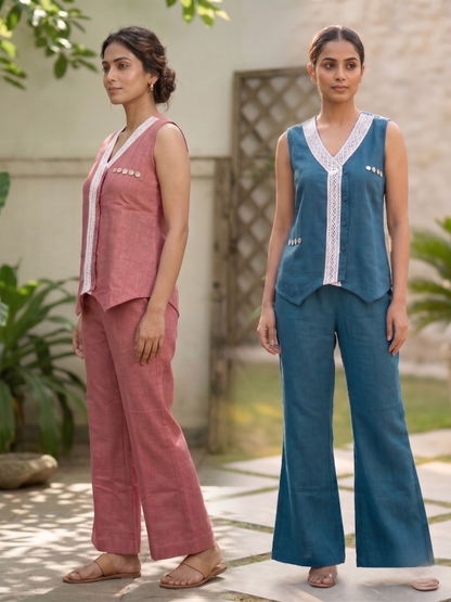 Pink Linen Sleeveless Co-ord Set