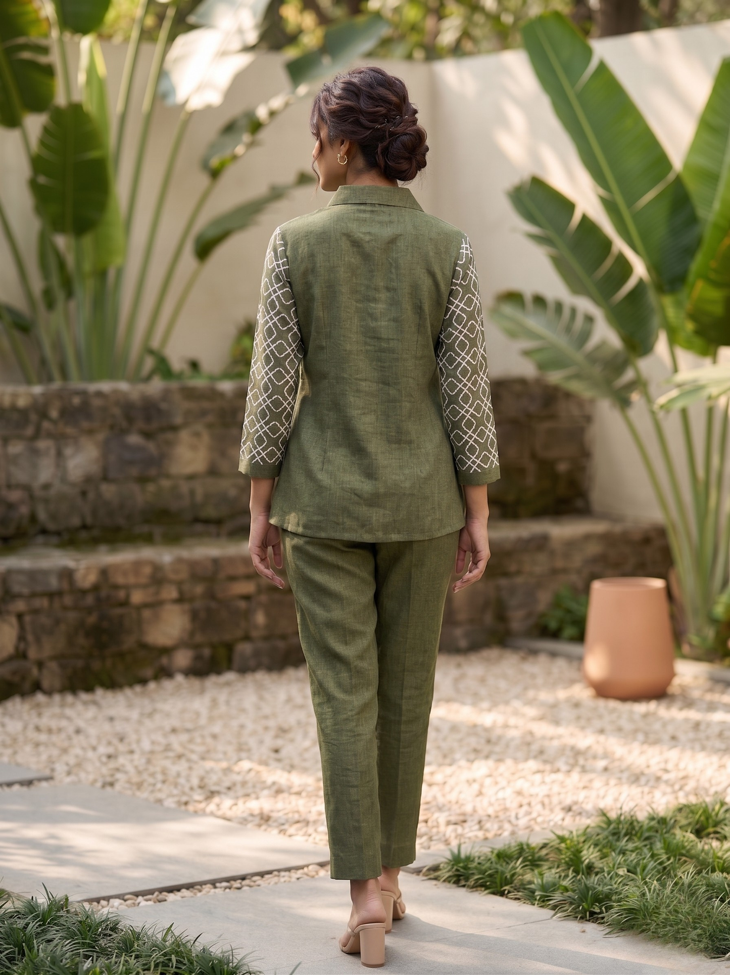 Green Embroidered Linen Co-ord Set